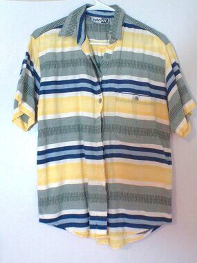 Vintage Krazy Kat Button Up Shirt Small 90s Striped Cotton Rayon Retro Top